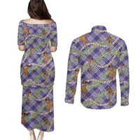 Lavender Palaka Hula Girls Seamless Hawaii Aloha Couples Matching Puletasi and Long Sleeve Button Shirt - Polynesian Pride