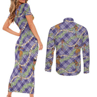 Lavender Palaka Hula Girls Seamless Hawaii Aloha Couples Matching Short Sleeve Bodycon Dress and Long Sleeve Button Shirt LT7 - Polynesian Pride