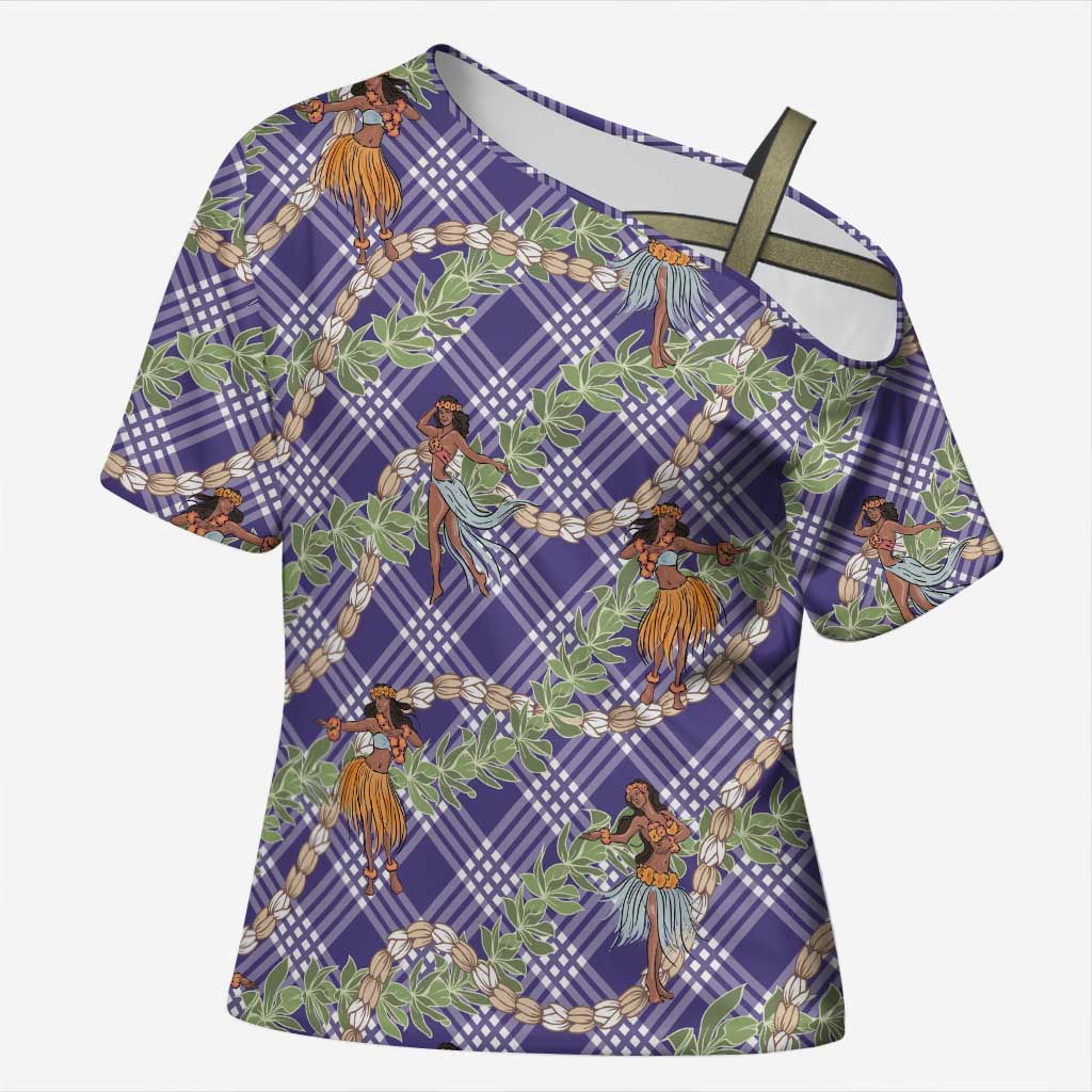 Lavender Palaka Hula Girls Seamless Hawaii Aloha Cross Shoulder Shirt - Polynesian Pride