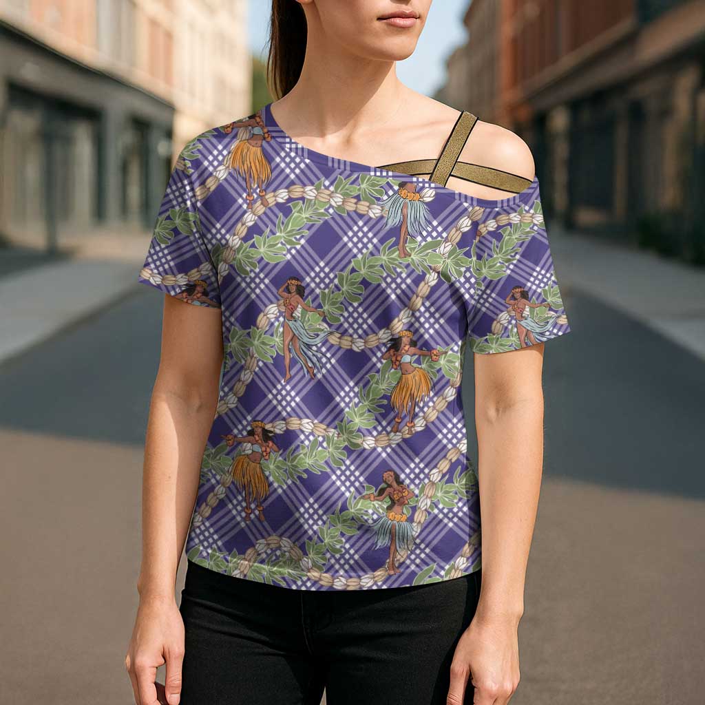 Lavender Palaka Hula Girls Seamless Hawaii Aloha Cross Shoulder Shirt - Polynesian Pride