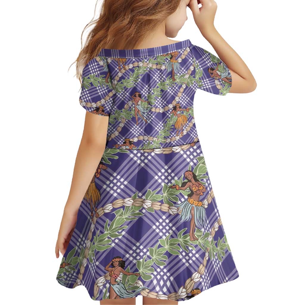 Lavender Palaka Hula Girls Seamless Hawaii Aloha Family Matching Off The Shoulder Long Sleeve Dress and Hawaiian Shirt LT7 - Polynesian Pride