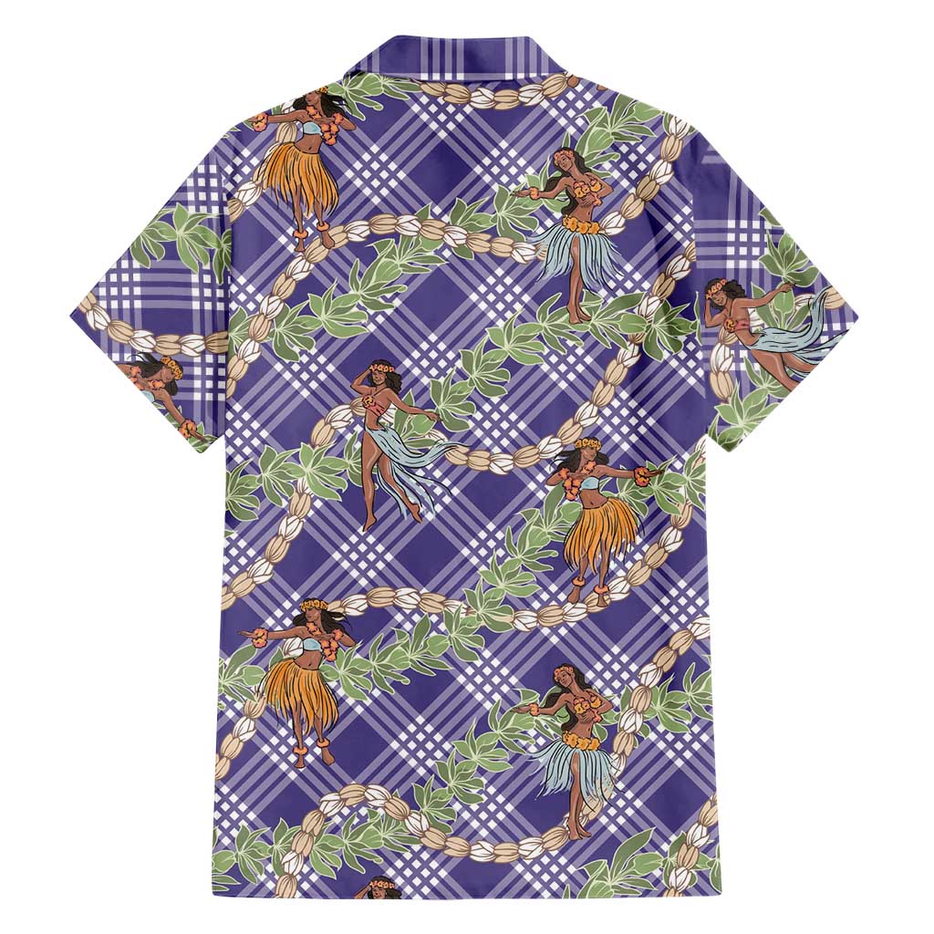 Lavender Palaka Hula Girls Seamless Hawaii Aloha Family Matching Off The Shoulder Long Sleeve Dress and Hawaiian Shirt LT7 - Polynesian Pride