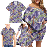 Lavender Palaka Hula Girls Seamless Hawaii Aloha Family Matching Off Shoulder Short Dress and Hawaiian Shirt LT7 - Polynesian Pride
