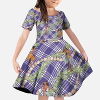 Lavender Palaka Hula Girls Seamless Hawaii Aloha Family Matching Puletasi and Hawaiian Shirt LT7 Daughter's Dress Lavender - Polynesian Pride