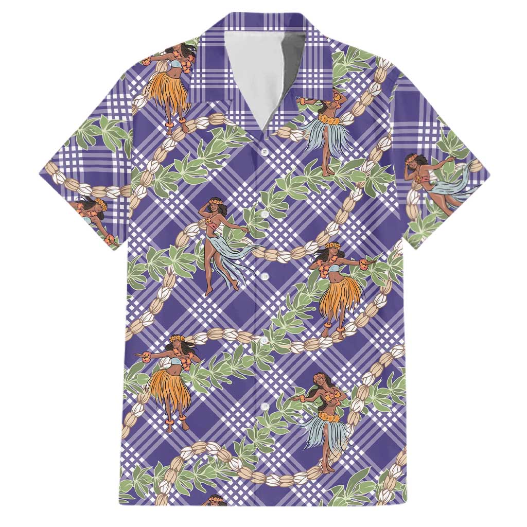Lavender Palaka Hula Girls Seamless Hawaii Aloha Family Matching Puletasi and Hawaiian Shirt LT7 Dad's Shirt - Short Sleeve Lavender - Polynesian Pride