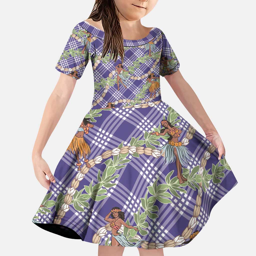 Lavender Palaka Hula Girls Seamless Hawaii Aloha Family Matching Summer Maxi Dress and Hawaiian Shirt LT7 Daughter's Dress Lavender - Polynesian Pride