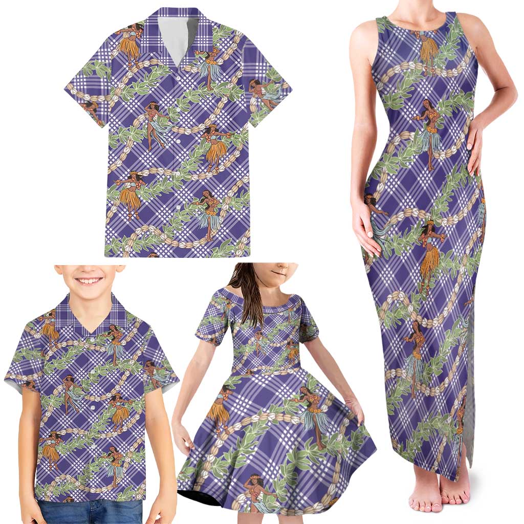 Lavender Palaka Hula Girls Seamless Hawaii Aloha Family Matching Tank Maxi Dress and Hawaiian Shirt - Polynesian Pride