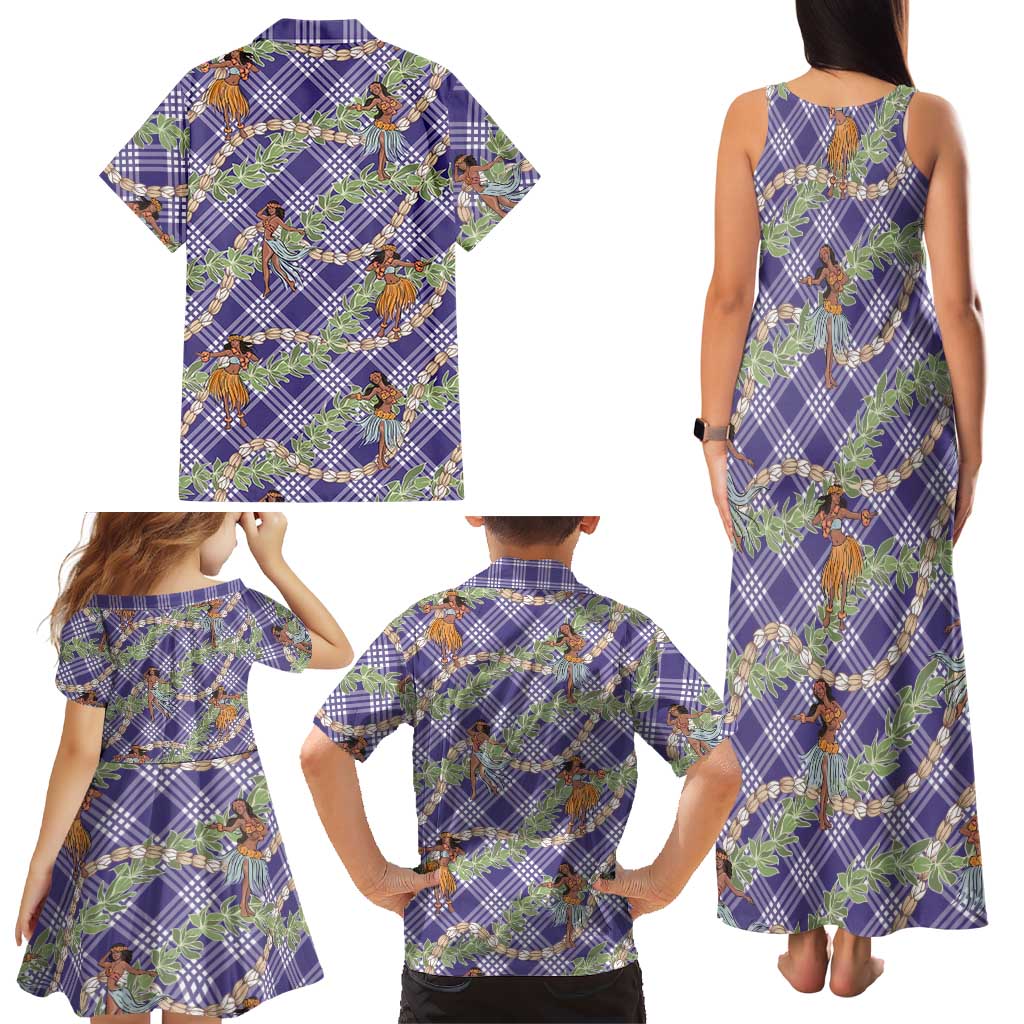 Lavender Palaka Hula Girls Seamless Hawaii Aloha Family Matching Tank Maxi Dress and Hawaiian Shirt LT7 - Polynesian Pride