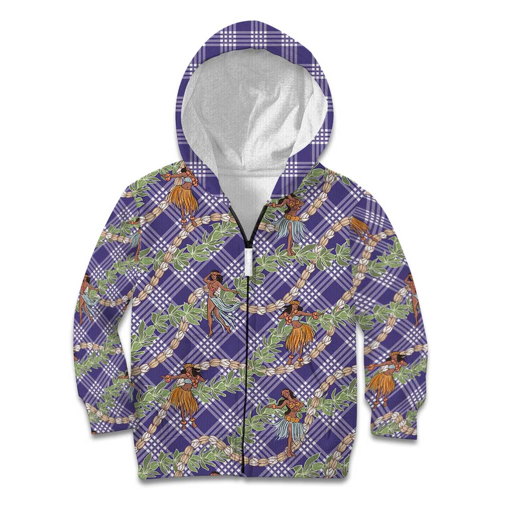 Lavender Palaka Hula Girls Seamless Hawaii Aloha Kid Hoodie - Polynesian Pride