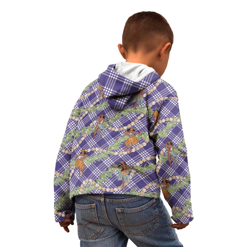 Lavender Palaka Hula Girls Seamless Hawaii Aloha Kid Hoodie - Polynesian Pride