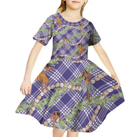 Lavender Palaka Hula Girls Seamless Hawaii Aloha Kid Short Sleeve Dress - Polynesian Pride