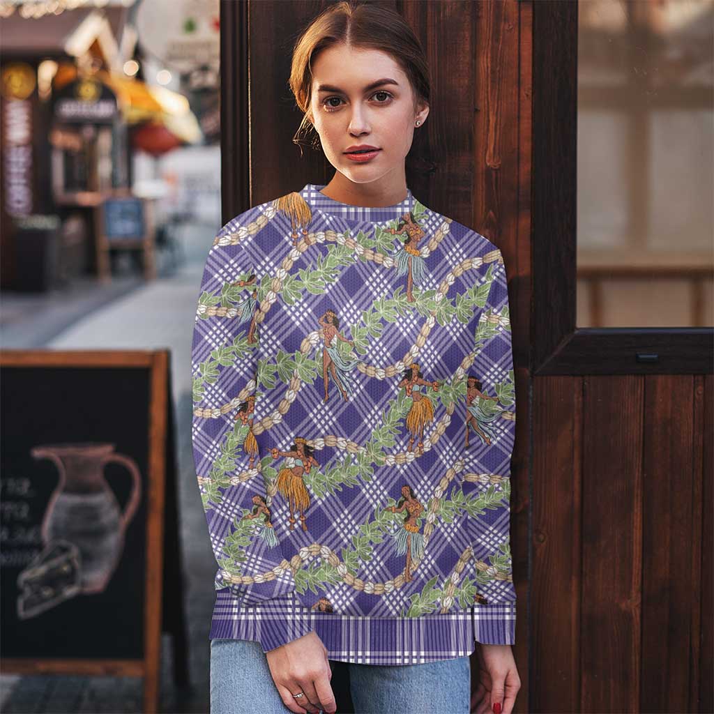Lavender Palaka Hula Girls Seamless Hawaii Aloha Ugly Christmas Sweater - Polynesian Pride