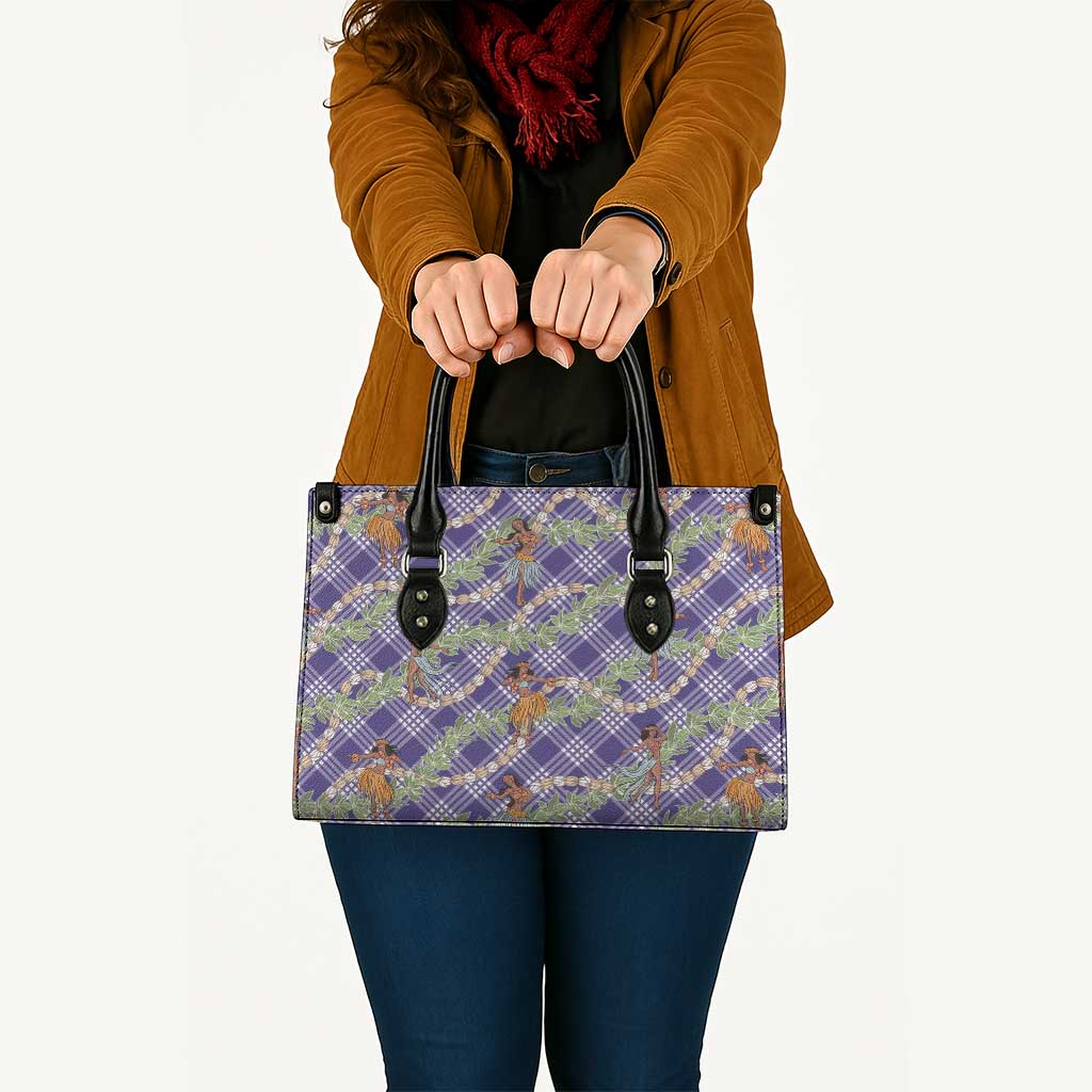 Lavender Palaka Hula Girls Seamless Hawaii Aloha Leather Bag - Polynesian Pride