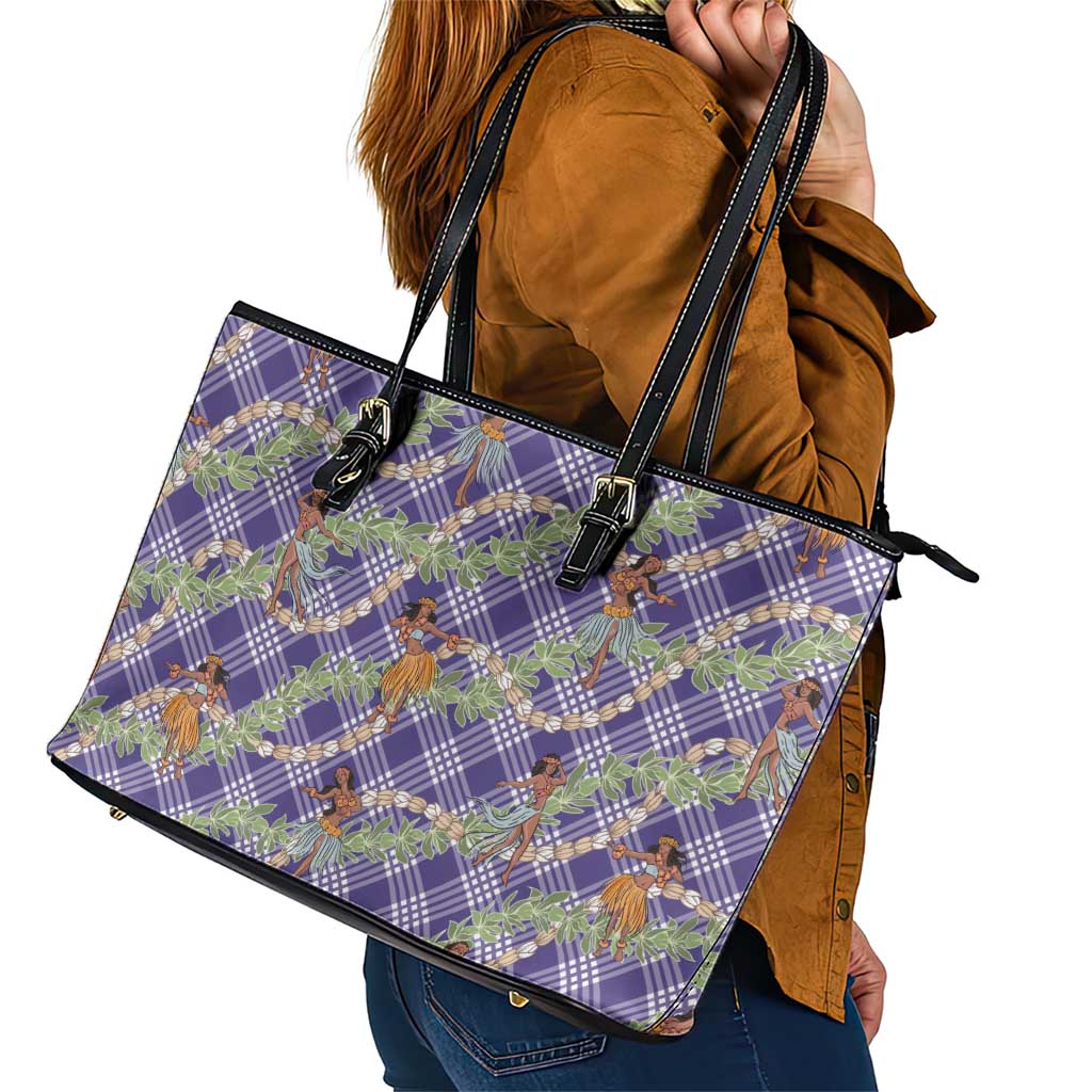 Lavender Palaka Hula Girls Seamless Hawaii Aloha Leather Tote Bag - Polynesian Pride