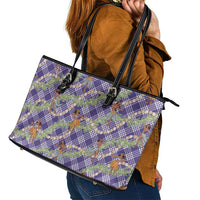Lavender Palaka Hula Girls Seamless Hawaii Aloha Leather Tote Bag - Polynesian Pride