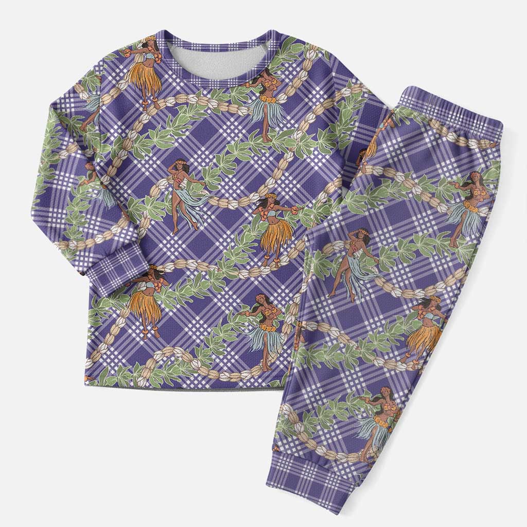 Lavender Palaka Hula Girls Seamless Hawaii Aloha Christmas Pajama Set - Polynesian Pride