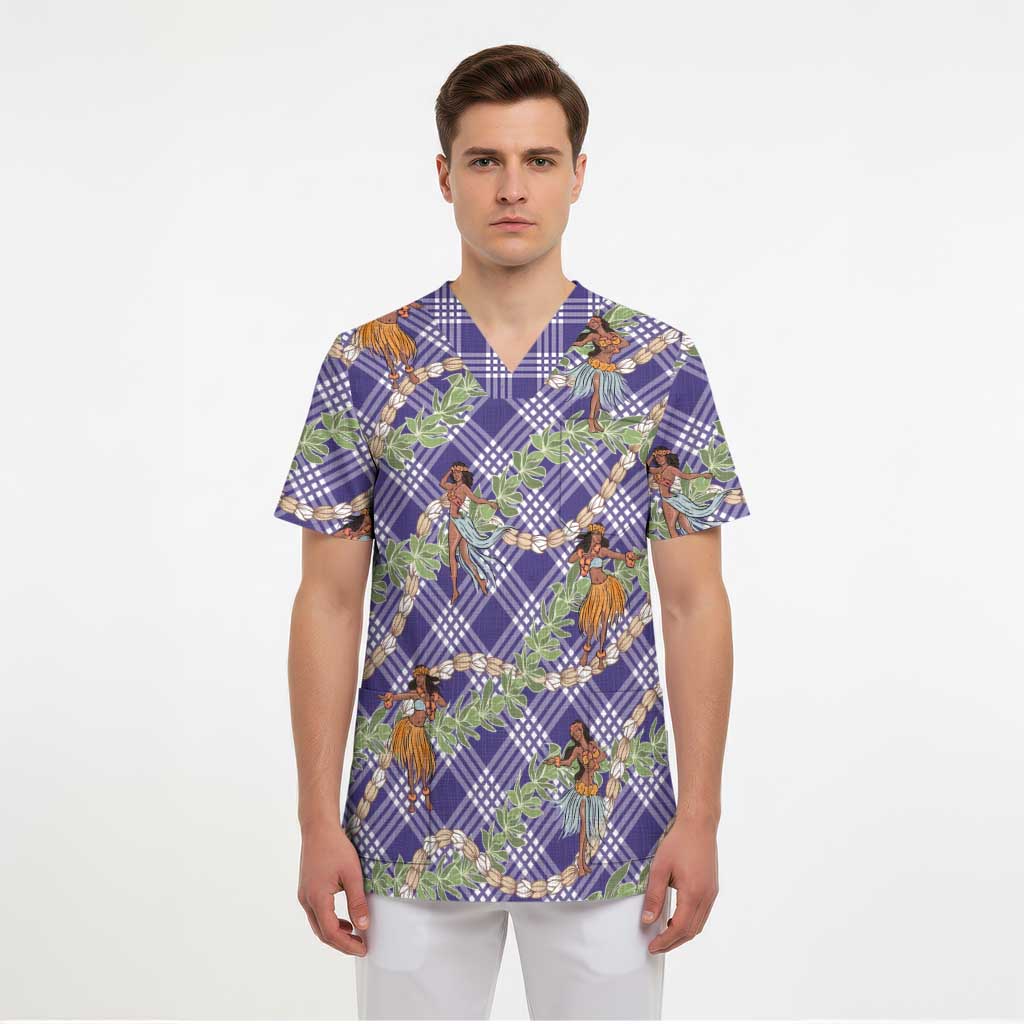 Lavender Palaka Hula Girls Seamless Hawaii Aloha Scrub Top - Polynesian Pride