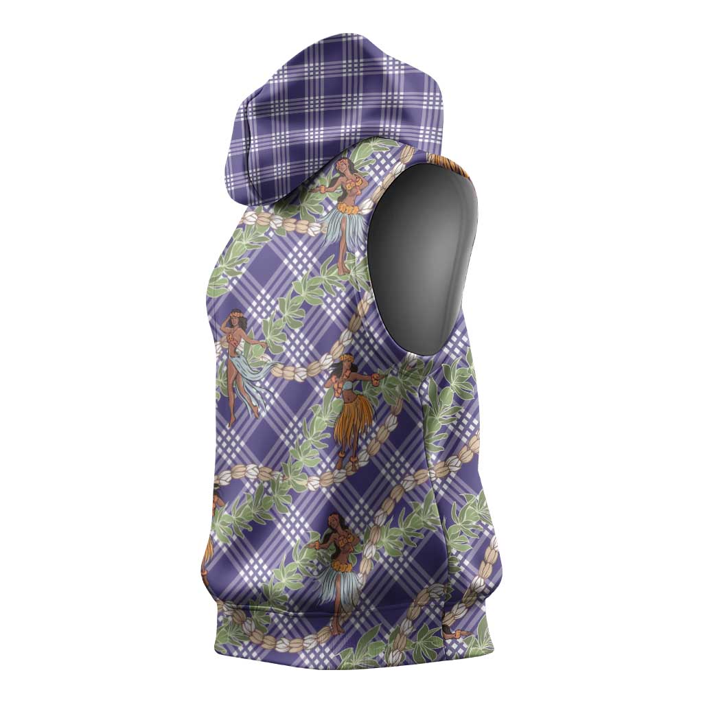 Lavender Palaka Hula Girls Seamless Hawaii Aloha Sleeveless Hoodie - Polynesian Pride
