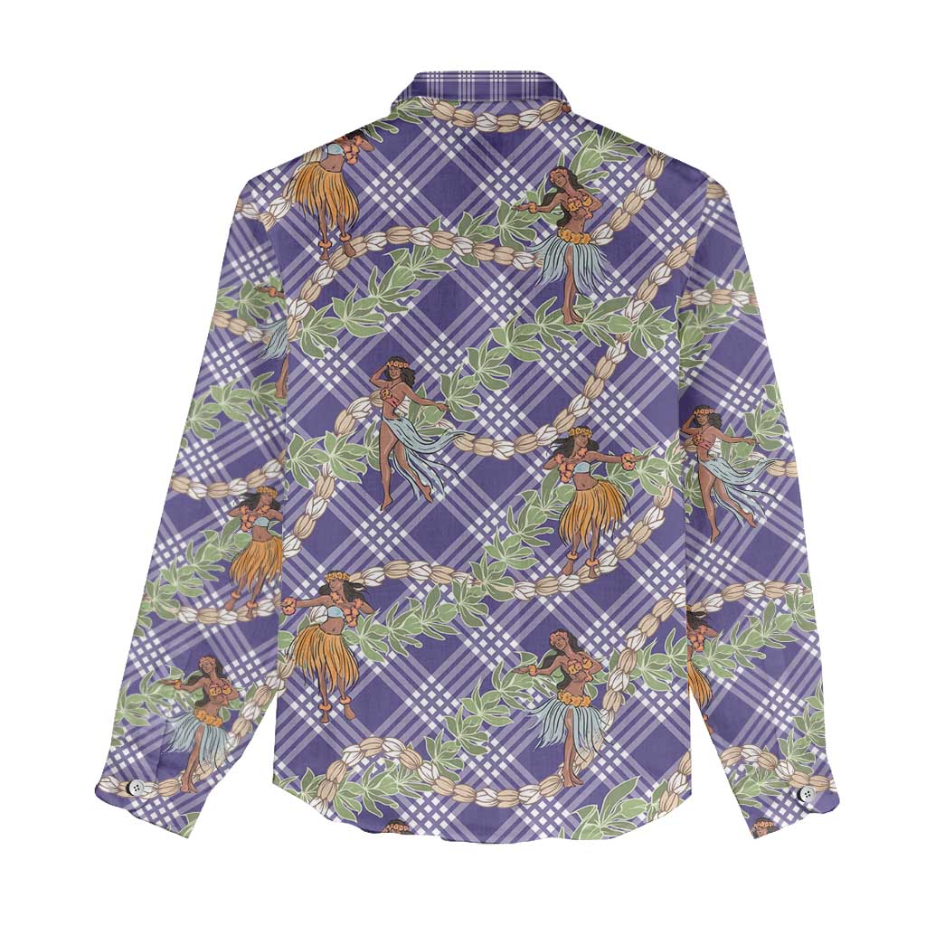 Lavender Palaka Hula Girls Seamless Hawaii Aloha Women Casual Shirt - Polynesian Pride