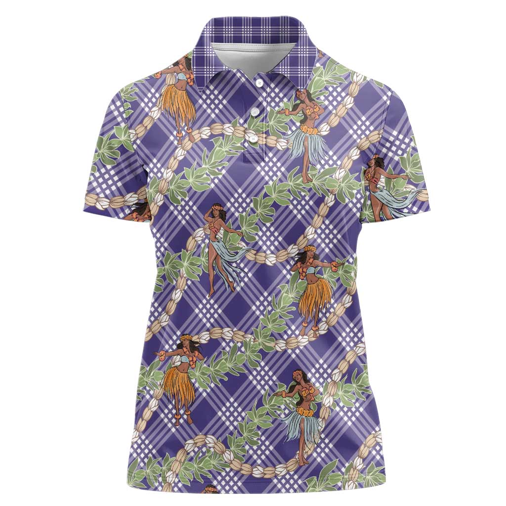 Lavender Palaka Hula Girls Seamless Hawaii Aloha Women Polo Shirt - Polynesian Pride