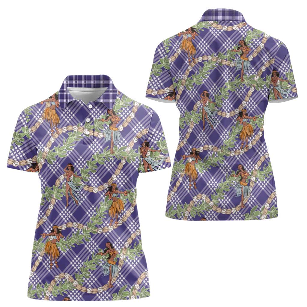 Lavender Palaka Hula Girls Seamless Hawaii Aloha Women Polo Shirt - Polynesian Pride