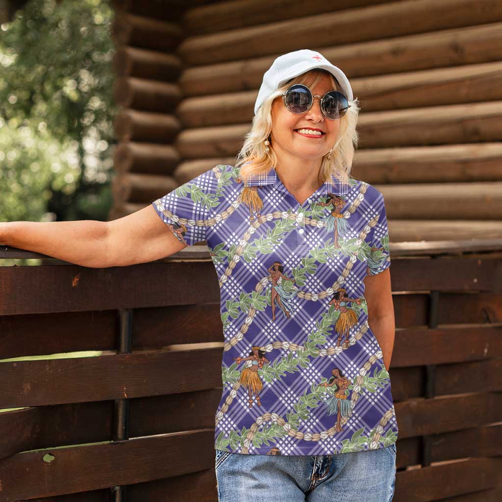 Lavender Palaka Hula Girls Seamless Hawaii Aloha Women Polo Shirt - Polynesian Pride