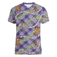 Lavender Palaka Hula Girls Seamless Hawaii Aloha Women V-Neck T-Shirt - Polynesian Pride