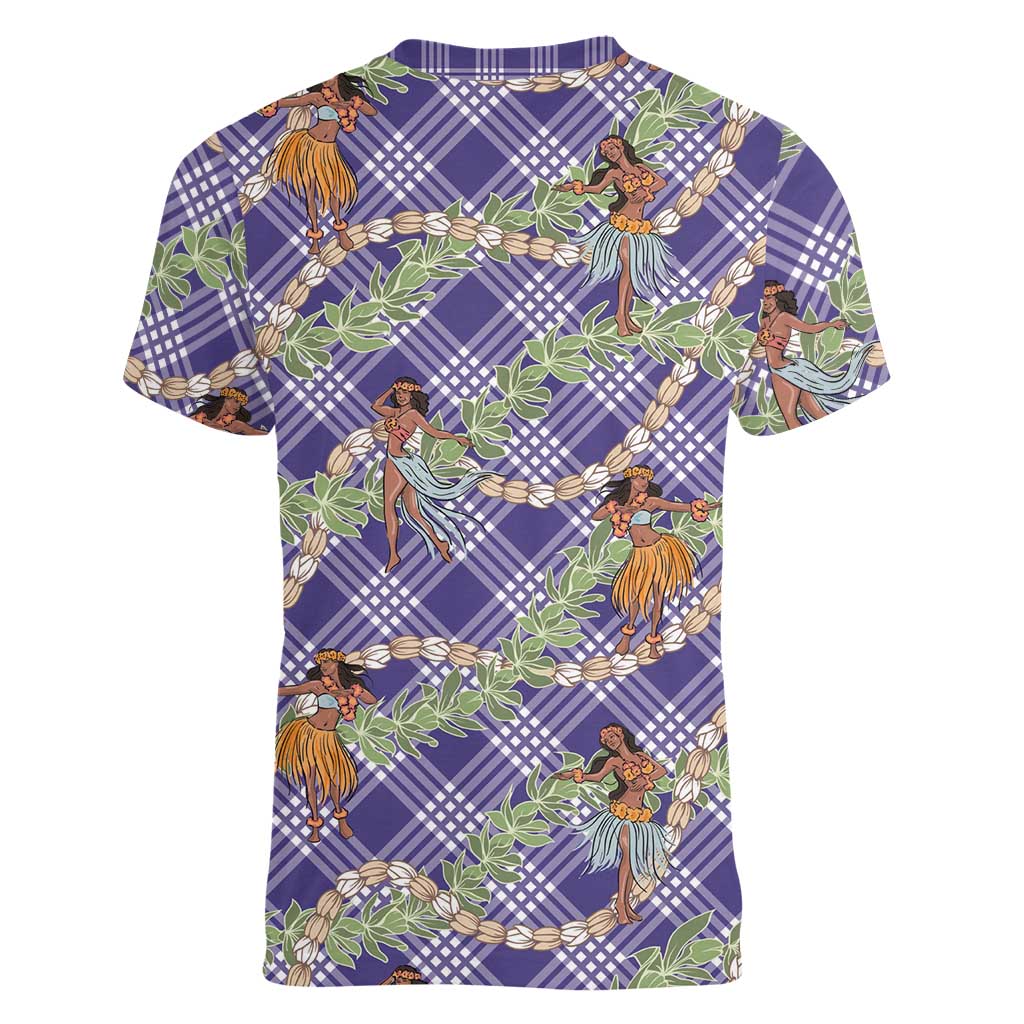 Lavender Palaka Hula Girls Seamless Hawaii Aloha Women V-Neck T-Shirt - Polynesian Pride