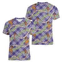 Lavender Palaka Hula Girls Seamless Hawaii Aloha Women V-Neck T-Shirt - Polynesian Pride