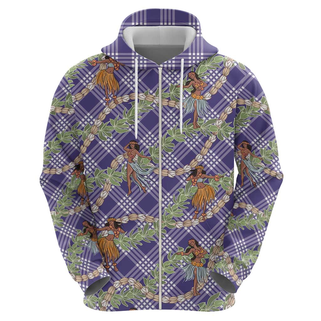 Lavender Palaka Hula Girls Seamless Hawaii Aloha Zip Hoodie - Polynesian Pride