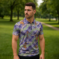 Lavender Palaka Hula Girls Seamless Hawaii Aloha Zipper Polo Shirt - Polynesian Pride