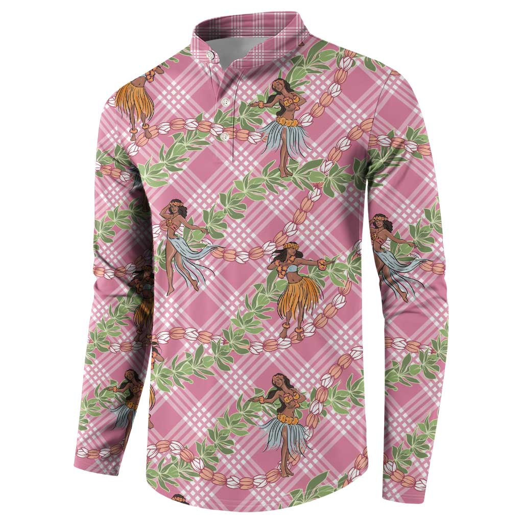 Lokelani Pink Palaka Hula Girls Seamless Hawaii Aloha Button Sweatshirt - Polynesian Pride
