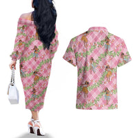Lokelani Pink Palaka Hula Girls Seamless Hawaii Aloha Couples Matching Off The Shoulder Long Sleeve Dress and Hawaiian Shirt LT7 - Polynesian Pride