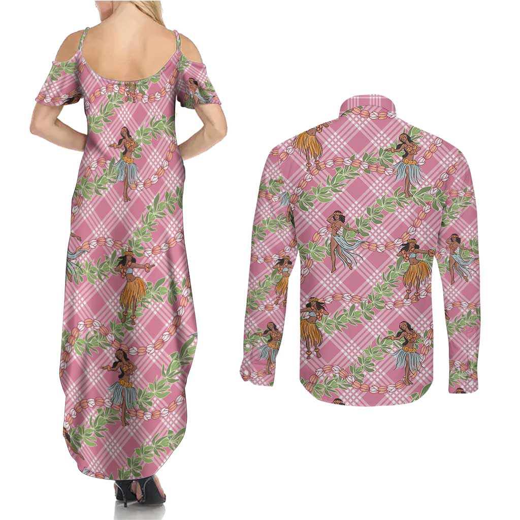 Lokelani Pink Palaka Hula Girls Seamless Hawaii Aloha Couples Matching Summer Maxi Dress and Long Sleeve Button Shirt LT7 - Polynesian Pride