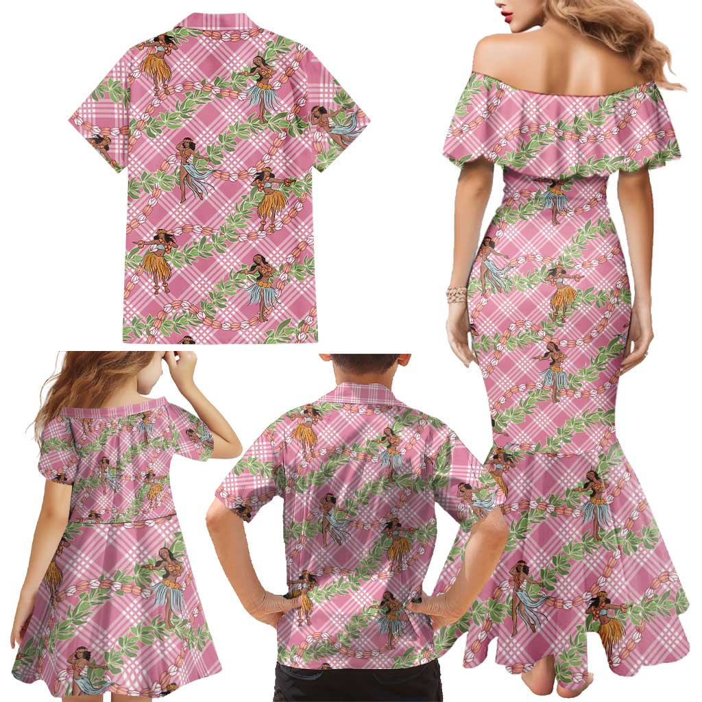 Lokelani Pink Palaka Hula Girls Seamless Hawaii Aloha Family Matching Mermaid Dress and Hawaiian Shirt LT7 - Polynesian Pride