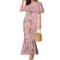 Lokelani Pink Palaka Hula Girls Seamless Hawaii Aloha Family Matching Mermaid Dress and Hawaiian Shirt LT7 Mom's Dress Pink - Polynesian Pride