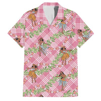Lokelani Pink Palaka Hula Girls Seamless Hawaii Aloha Family Matching Off The Shoulder Long Sleeve Dress and Hawaiian Shirt LT7 Dad's Shirt - Short Sleeve Pink - Polynesian Pride