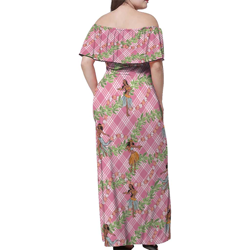 Lokelani Pink Palaka Hula Girls Seamless Hawaii Aloha Family Matching Off Shoulder Maxi Dress and Hawaiian Shirt LT7 - Polynesian Pride