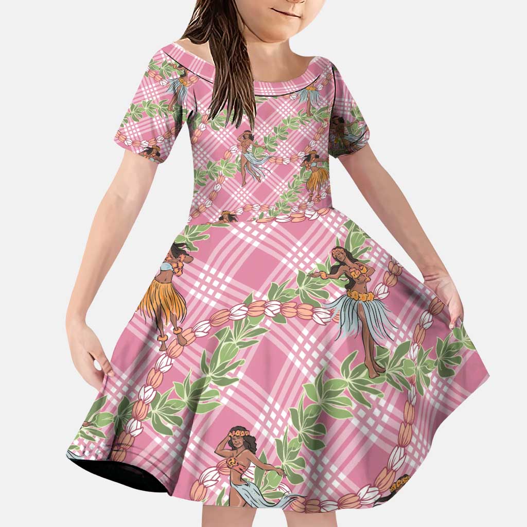 Lokelani Pink Palaka Hula Girls Seamless Hawaii Aloha Family Matching Puletasi and Hawaiian Shirt LT7 Daughter's Dress Pink - Polynesian Pride