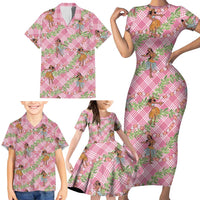 Lokelani Pink Palaka Hula Girls Seamless Hawaii Aloha Family Matching Short Sleeve Bodycon Dress and Hawaiian Shirt LT7 - Polynesian Pride