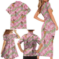 Lokelani Pink Palaka Hula Girls Seamless Hawaii Aloha Family Matching Short Sleeve Bodycon Dress and Hawaiian Shirt LT7 - Polynesian Pride