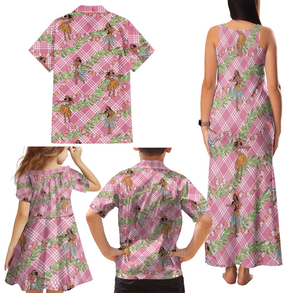 Lokelani Pink Palaka Hula Girls Seamless Hawaii Aloha Family Matching Tank Maxi Dress and Hawaiian Shirt LT7 - Polynesian Pride
