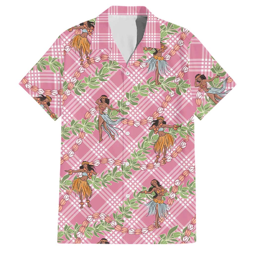 Lokelani Pink Palaka Hula Girls Seamless Hawaii Aloha Family Matching Tank Maxi Dress and Hawaiian Shirt LT7 Dad's Shirt - Short Sleeve Pink - Polynesian Pride