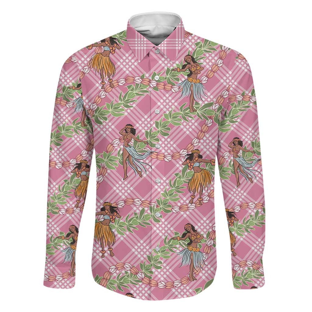 Lokelani Pink Palaka Hula Girls Seamless Hawaii Aloha Family Matching Tank Maxi Dress and Hawaiian Shirt LT7 Dad's Shirt - Long Sleeve Pink - Polynesian Pride