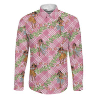 Lokelani Pink Palaka Hula Girls Seamless Hawaii Aloha Family Matching Tank Maxi Dress and Hawaiian Shirt LT7 Dad's Shirt - Long Sleeve Pink - Polynesian Pride