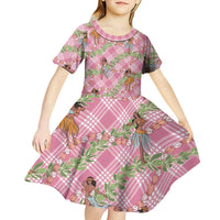 Lokelani Pink Palaka Hula Girls Seamless Hawaii Aloha Kid Short Sleeve Dress - Polynesian Pride