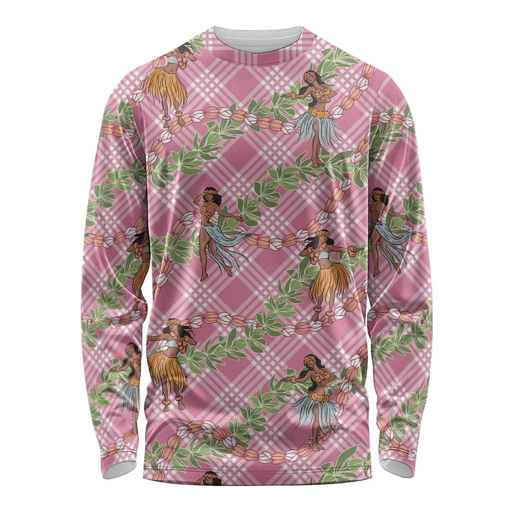 Lokelani Pink Palaka Hula Girls Seamless Hawaii Aloha Long Sleeve Shirt LT7 Unisex Pink - Polynesian Pride