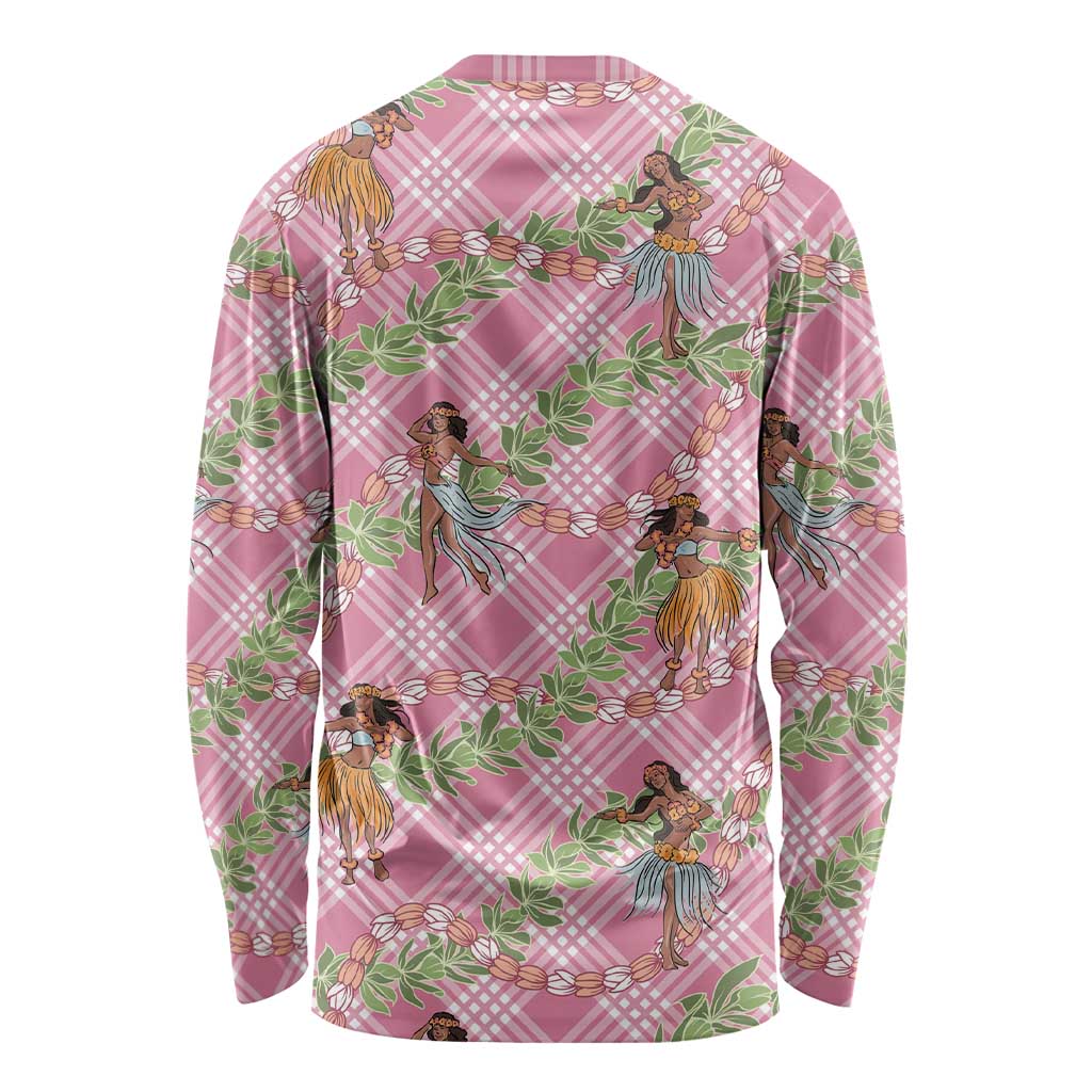 Lokelani Pink Palaka Hula Girls Seamless Hawaii Aloha Long Sleeve Shirt LT7 - Polynesian Pride