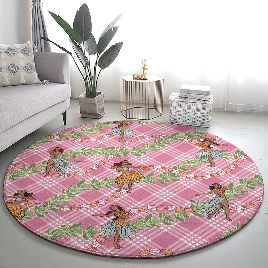 Lokelani Pink Palaka Hula Girls Seamless Hawaii Aloha Round Carpet - Polynesian Pride