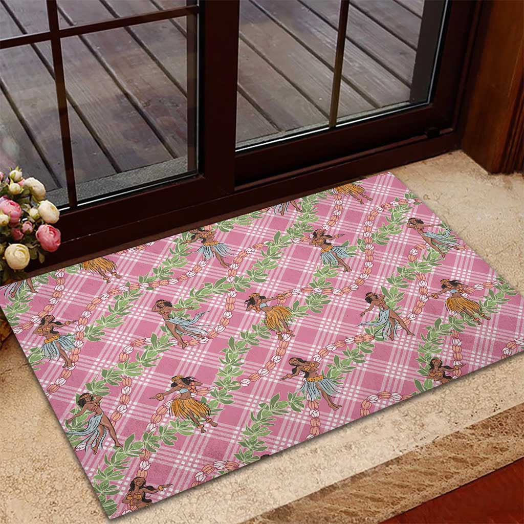 Lokelani Pink Palaka Hula Girls Seamless Hawaii Aloha Rubber Doormat - Polynesian Pride